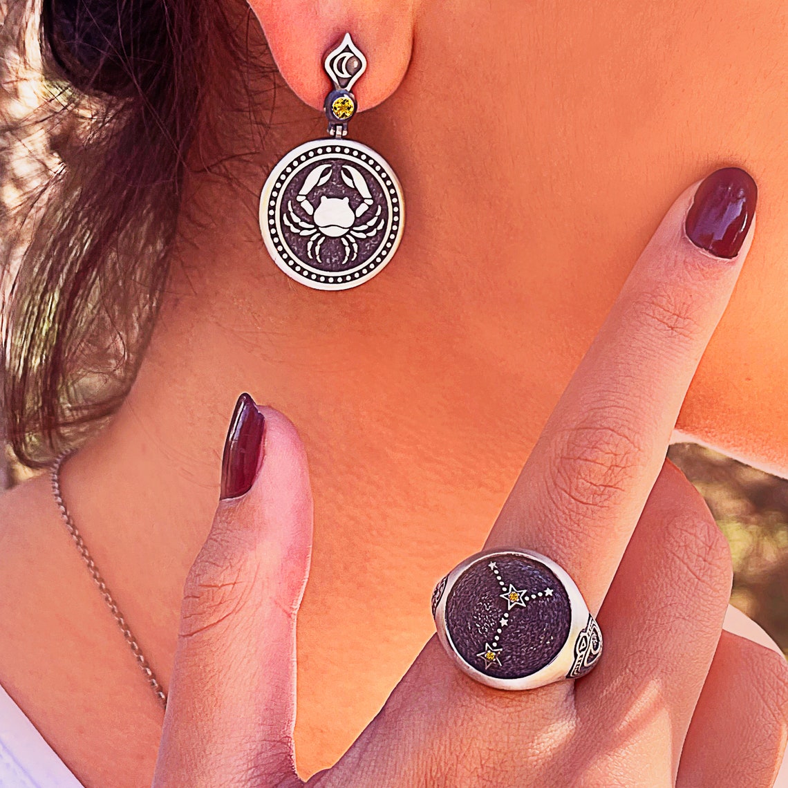 Cancer Zodiac Earring Cancer Constellation Earring July Star Etsy