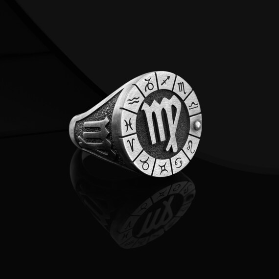 Bague en argent pour homme signe du zodiaque vierge pour lui chevaliere auriculaire du zodiaque oxyde pour homme bijoux Vierge bague horoscope pour cadeau d anniversaire Etsy France
