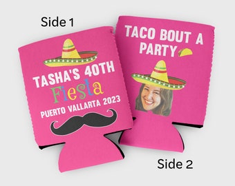 Custom photo taco bout a party cozy- funny cinco de mayo party favors- 30th birthday- 40th birthday- 50th birthday- fiesta cozies