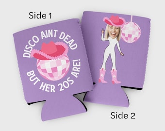 Custom photo disco cowgirl cozies- disco theme birthday or bachelorette party favors - let's go girls, cowboy hoedown Nash bash, last disco