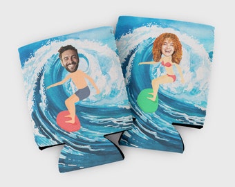 Custom photo surfing cozies- beach, surf, wave party favors- tropical birthday trip, Mexico birthday ideas, adult birthday beach trip favors