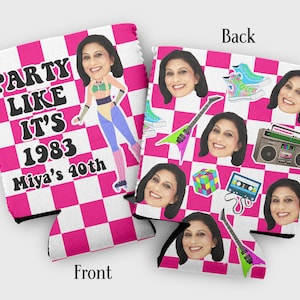Custom Photo 80s Birthday Cozies: Retro Throwback Party Favors