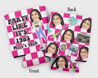 Custom Photo 80s Birthday Cozies: Retro Throwback Party Favors