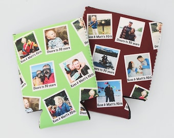 Custom photo birthday cozy- mini polaroid birthday party favors- 30th, 40th, 50th, 60th, 70th, 80th, 90th bday, trip favors, wedding favors