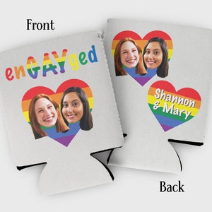 Custom Photo &quot;enGAYged&quot; Cozies: LGBTQ+ Wedding Favors