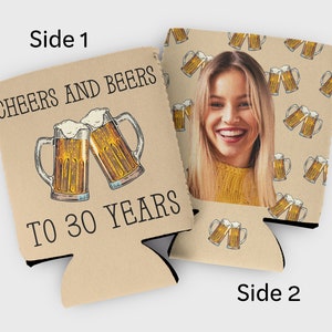 Custom Photo Birthday Can Coolers: Cheers & Beers Party Favors