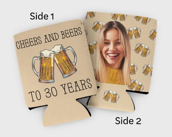 Custom Photo Birthday Can Coolers: Cheers & Beers Party Favors