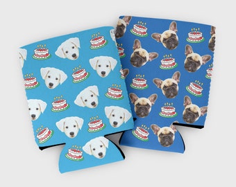 Custom dog photo birthday cozy - dog birthday favors - dog party favors - pet birthday party favors - dog face cozies