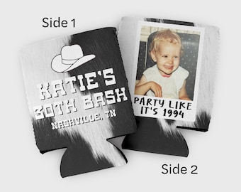 Custom Photo Western Birthday Cozies: Nash Bash Party Favors