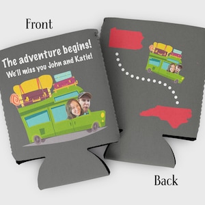 Custom Photo Going Away Cozies: Bon Voyage Party Favors