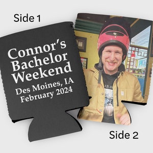 Custom photo bachelor party cozies- custom bachelor party favors- bachelor cozies with photo