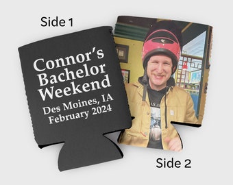 Custom photo bachelor party cozies- custom bachelor party favors- bachelor cozies with photo