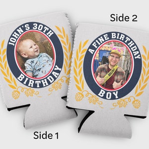 Custom Photo Birthday Beer Cozy: Milestone Birthday Favors