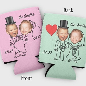 Custom Baby Photo Wedding Cozies: Funny Engagement Favors