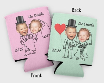 Custom baby photo funny wedding cozies- wedding favors- engagement party cozy- funny engagement favors- elopement favors