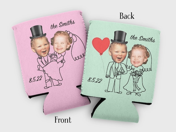 Custom Baby Photo Wedding Cozies: Funny Engagement Favors