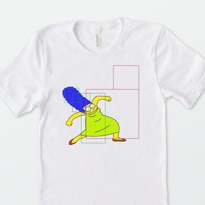 Puede incluir: Una camiseta blanca con una imagen de dibujos animados de un personaje amarillo con cabello azul, vistiendo un vestido verde y posando con una mano en la cadera.