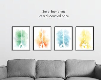 Pokemon Art Set of 4 | Minimalist Home Decor | Video Game Artwork | Pikachu, Bulbasaur, Squirtle, Charmander