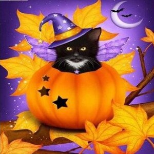 Diamond Art, Painting With Diamonds Kit for Kids and Adults, Multiple Size, Great DIY Hobby or Gift, Sparkly Selections Magic Cat in Pumpkin