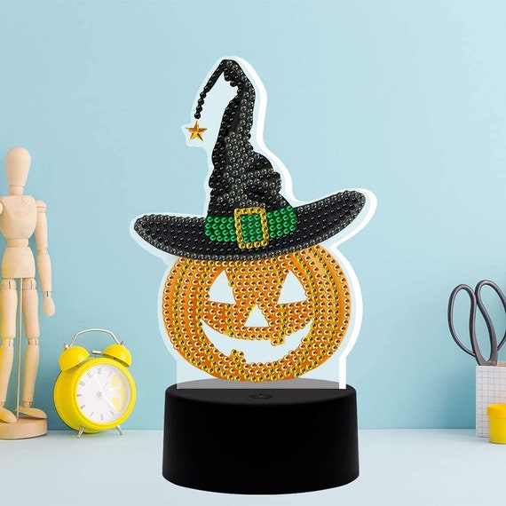 Halloween Diamond Painting Lamps With Seven Colored Light Options DIY Sparkly Selections Two Picture Options Partial Drill Pumpkins Etsy