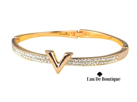 V Letter 14k Gold Bracelet Gold V Bangle Bracelet for Women 