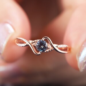 Alexandrite Engagement Ring, Unique Twig Alexandrite Promise Gold Ring, Alexandrite Wedding Ring Cross Band June Birthstone Anniversary Ring