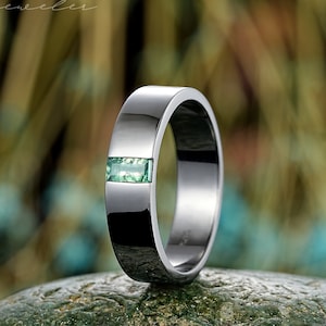 5 mm Breite Schwarzgold Moosachat Herren Verlobungsring, Baguette Achat Herren Trauring, Gothic Versprechen Ring Schwarz Rhodium Jubiläumsring