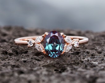 Vintage ovaal geslepen alexandriet verlovingsring art deco roségouden zilveren ring marquise moissaniet ring voor vrouwen belofte verjaardag ring cadeau