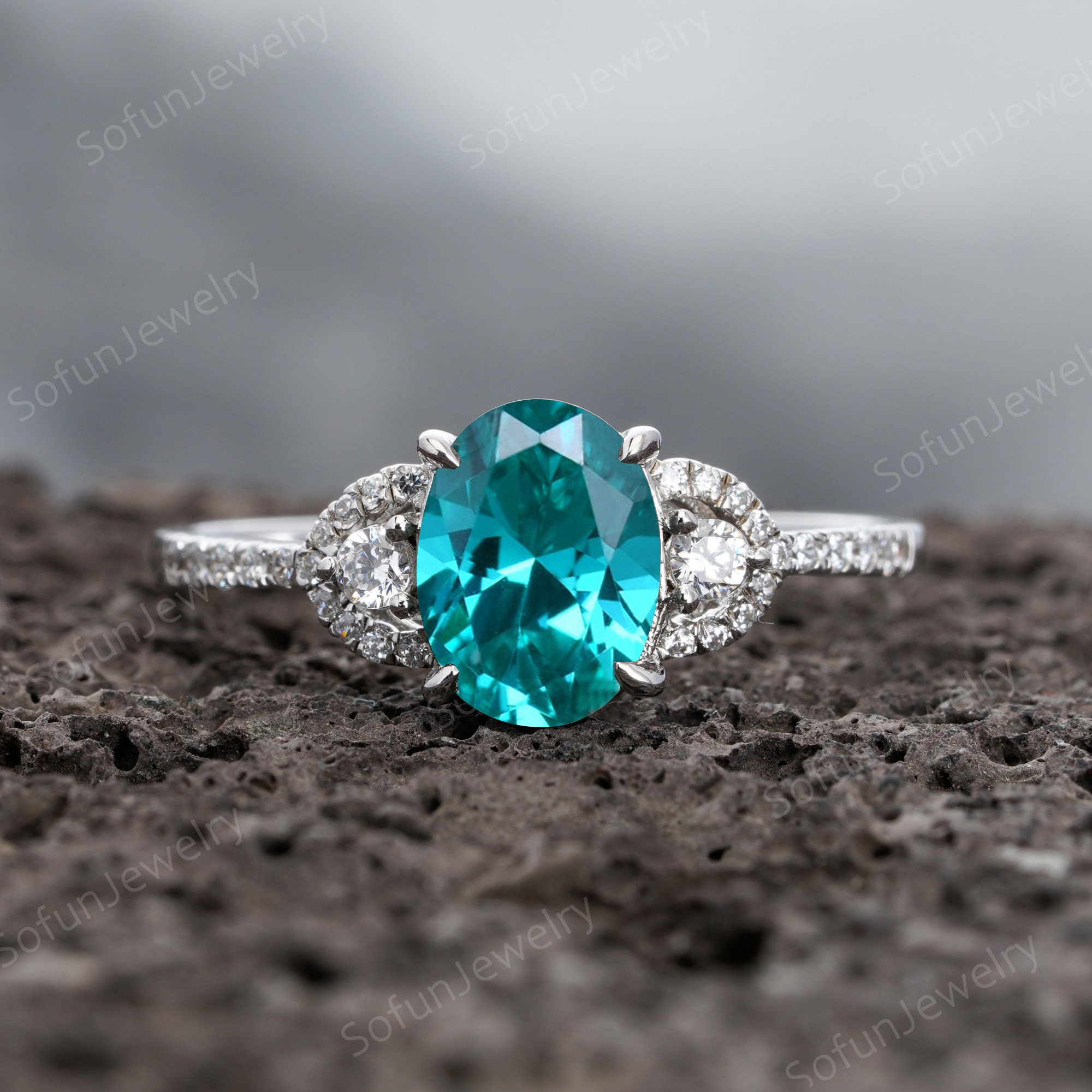 Paraiba Tourmaline Engagement Ring/ Blue Tourmaline Rings/ 1CT Oval Cut Tourmaline  Rings/ Low Profile Tourmaline Wedding Ring/ Diamond Rings - Etsy