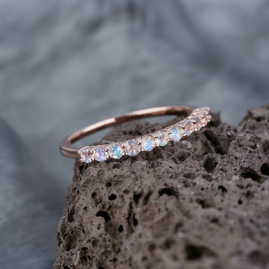 Vintage Natural Moonstone Wedding Band 14K Rose Gold Moonstone ...