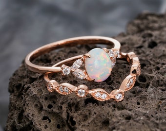 Anello Opale Bianco Fuoco Oro Rosa – Forma Occhio, Topazio Bianco, Misure 6-10 - 4