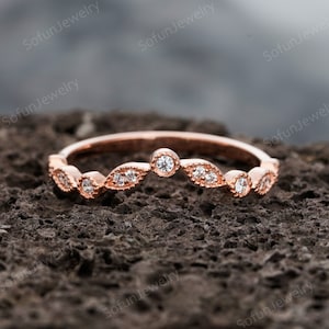 Vintage V Shaped Wedding Band,  Unique Matching Band Engagement Promise Ring Enhancer Rose Gold Silver Stackable Anniversary Rings Gift