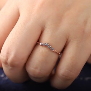 Unique V Shaped Alexandrite Wedding Band, 14K Rose Gold Vintage Curve Stackable Matching Band Alexandrite Engagement Ring Enhancer for Women image 4