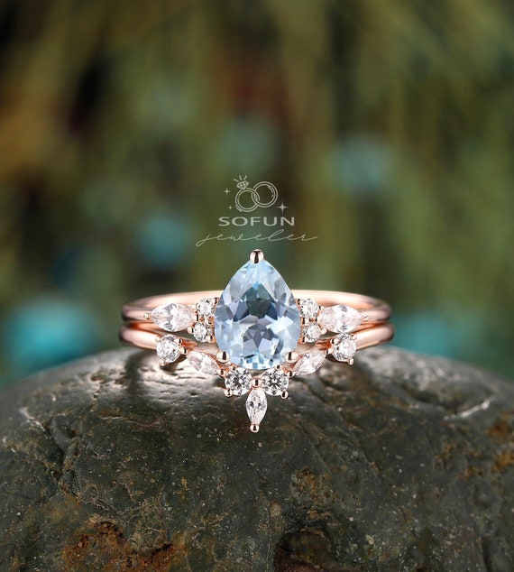 Vintage aquamarine cheap wedding sets