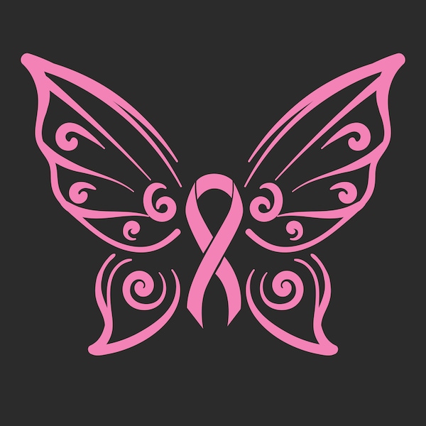 Breast Cancer Awareness Decorative Butterfly and Ribbon Vinyl Decal Sticker for Car, Truck, Crafts, or Laptop