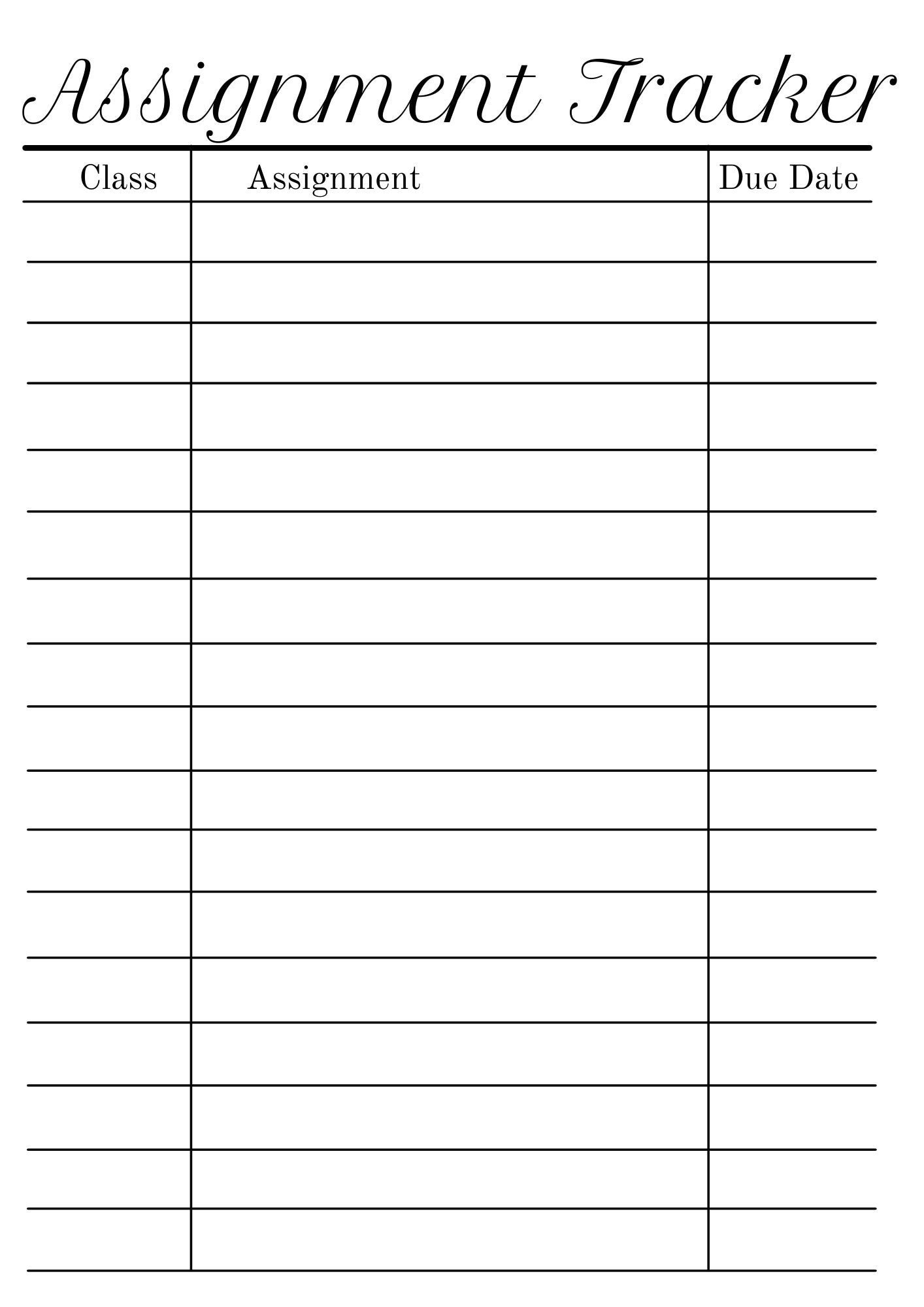 assignment tracker editable