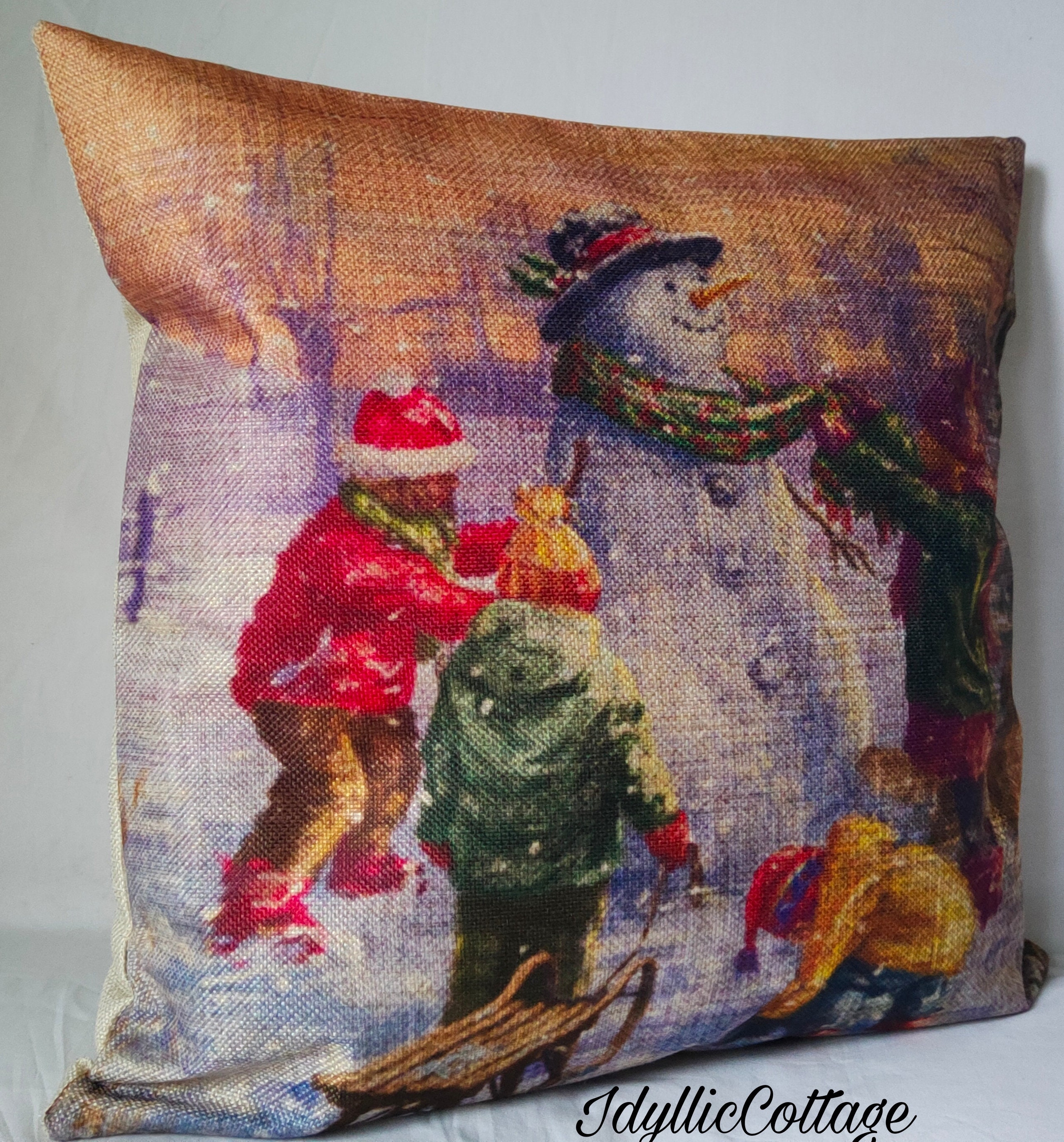 Vintage Christmas Cushion Cover kids snowman Xmas Decor Etsy UK