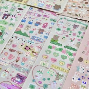 fogli di adesivi carini e misteriosi coreani/giapponesi, cancelleria kawaii, fogli di adesivi kawaii, forniture per diari, fogli di adesivi carini