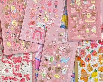 cute Korean sticker sheets, kawaii stationery, kawaii sticker sheets, journal supplies, cute sticker sheet