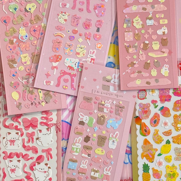 cute Korean sticker sheets, kawaii stationery, kawaii sticker sheets, journal supplies, cute sticker sheet