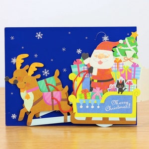 süße Rentier Schlitten Weihnachtsmann Pop Up Weihnachtskarte mit Umschlag, 3D Pop Up Karte, kawaii Briefpapier, Besondere Anlass Karten, Weihnachtskarten
