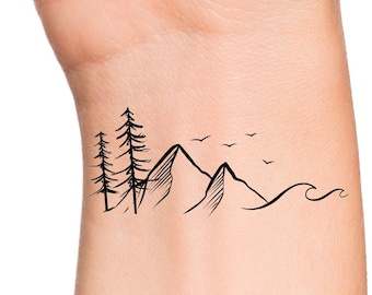 Mountain Wave Birds Temporary Tattoo