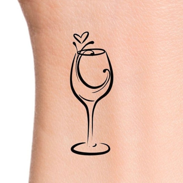 Wine Glass Heart Temporary Tattoo