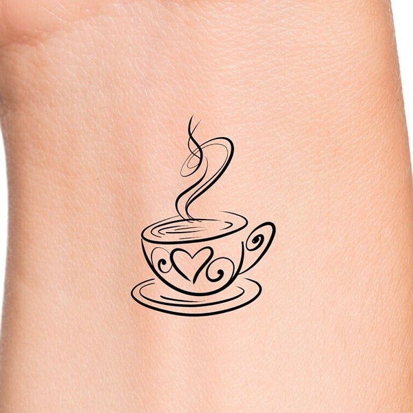 Coffee Cup Love Temporary Tattoo / coffee tattoo / tea tattoo