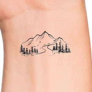 Mountain Forest Temporary Tattoo / mountain trees tattoo / river tattoo