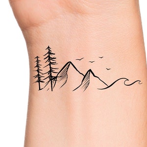 Mountain Wave Birds Temporary Tattoo