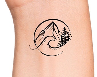 Mountain Wave Pine Trees Temporary Tattoo