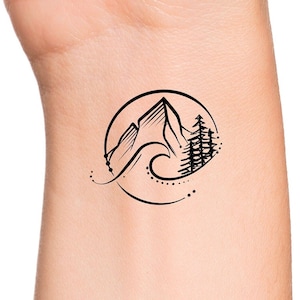 Mountain Wave Pine Trees Temporary Tattoo