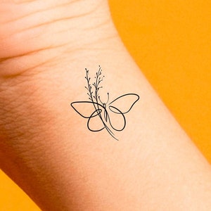 Butterfly Temporary Tattoo / floral butterfly tattoo / small butterfly outline