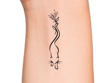Floral Cat Temporary Tattoo - 2 Inch